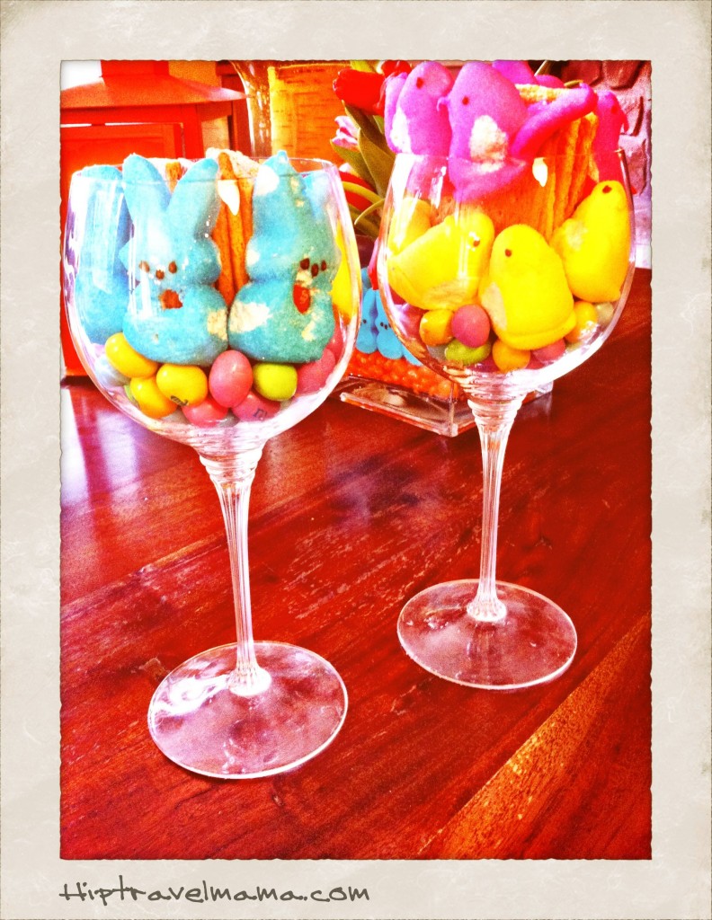 easter peep smores in wine glass