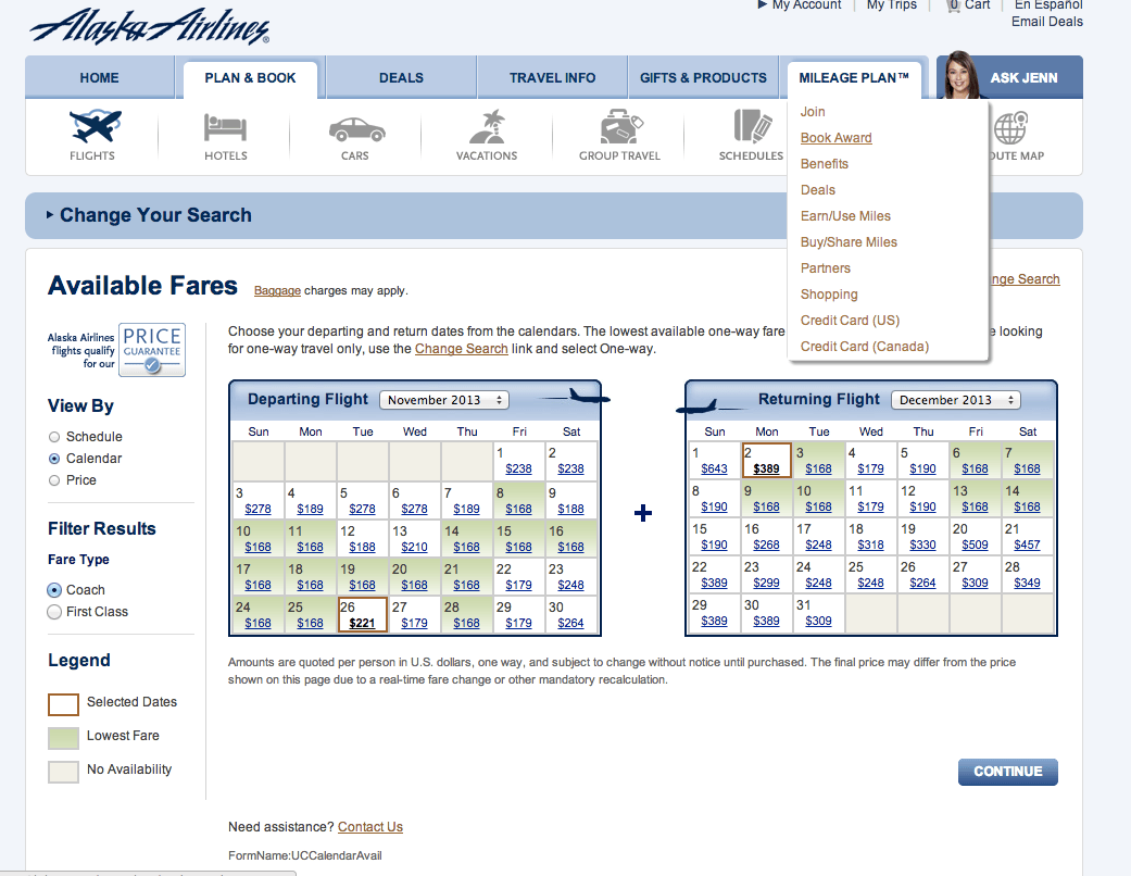 flexible search airfare calendar