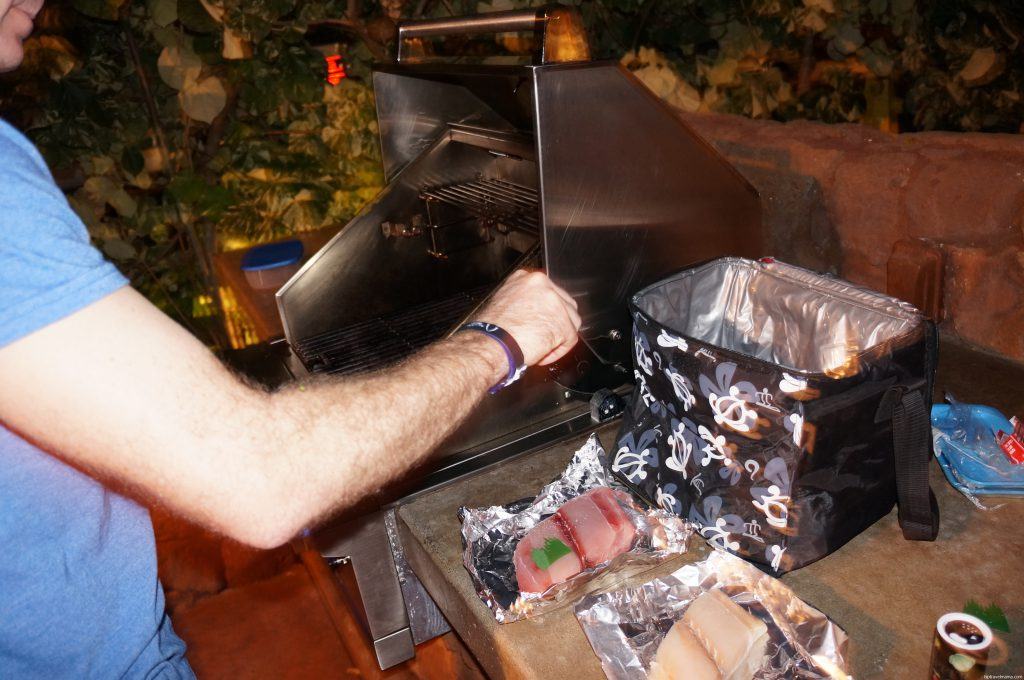 grilling Mahi Mahi at Aulani's outdoor grills.