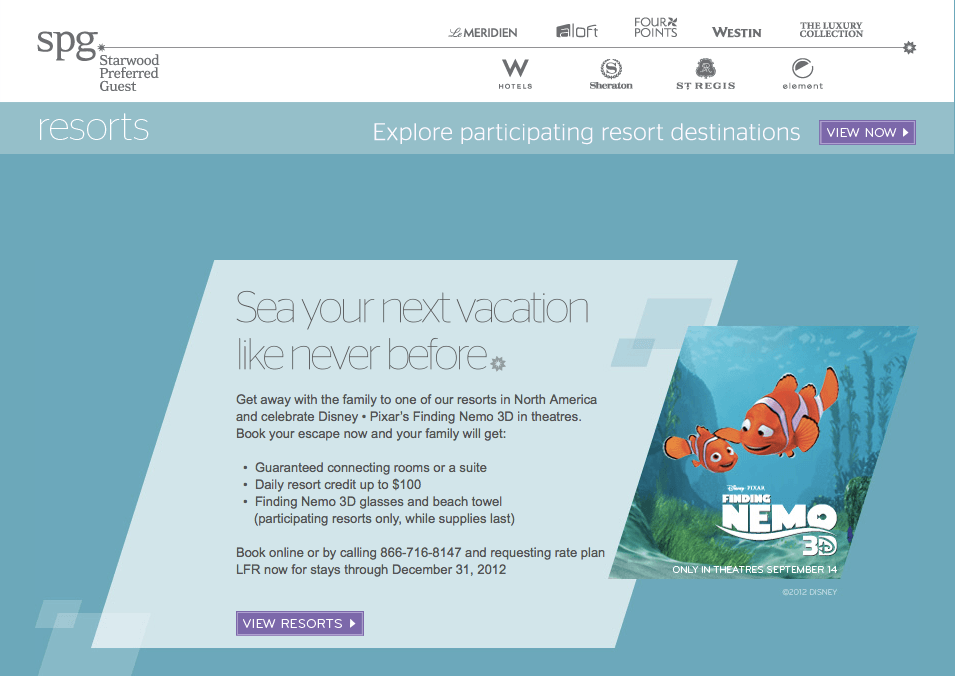 Starwood Resorts: Chance to win 50K Starpoints this Friday at Finding Nemo 3D Twitter Chat