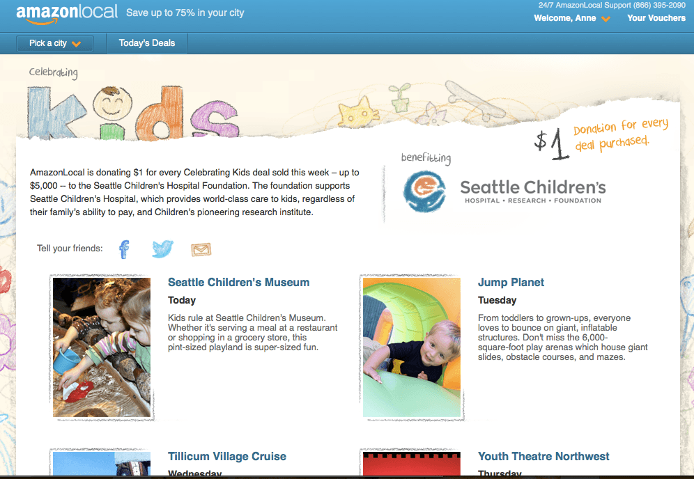 AmazonLocal Family Deals Give Back to Seattle Children's Hospital