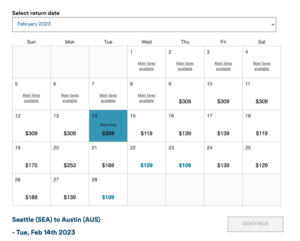 calendar of airfare dates to fly