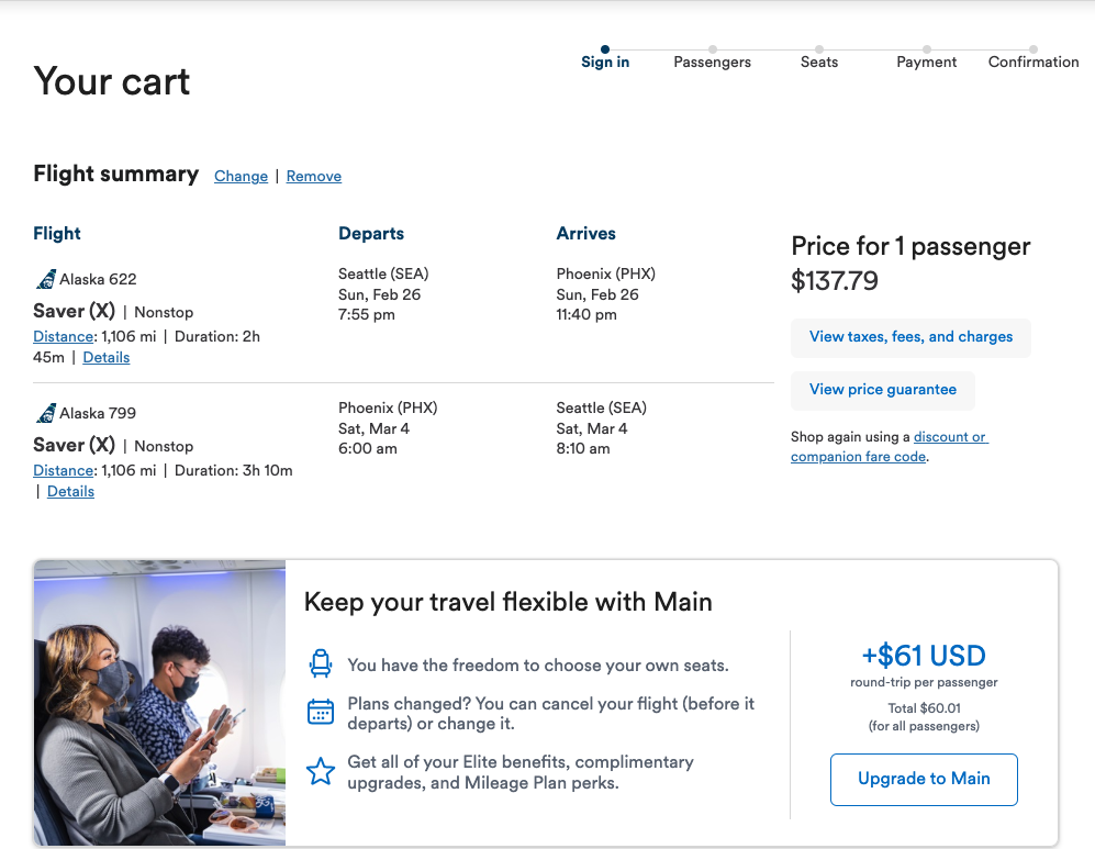 flight prices for sea to phx