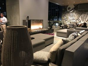 Lounging by fireplace loft