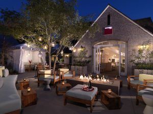 outdoor patio with lights at lauberge del mar